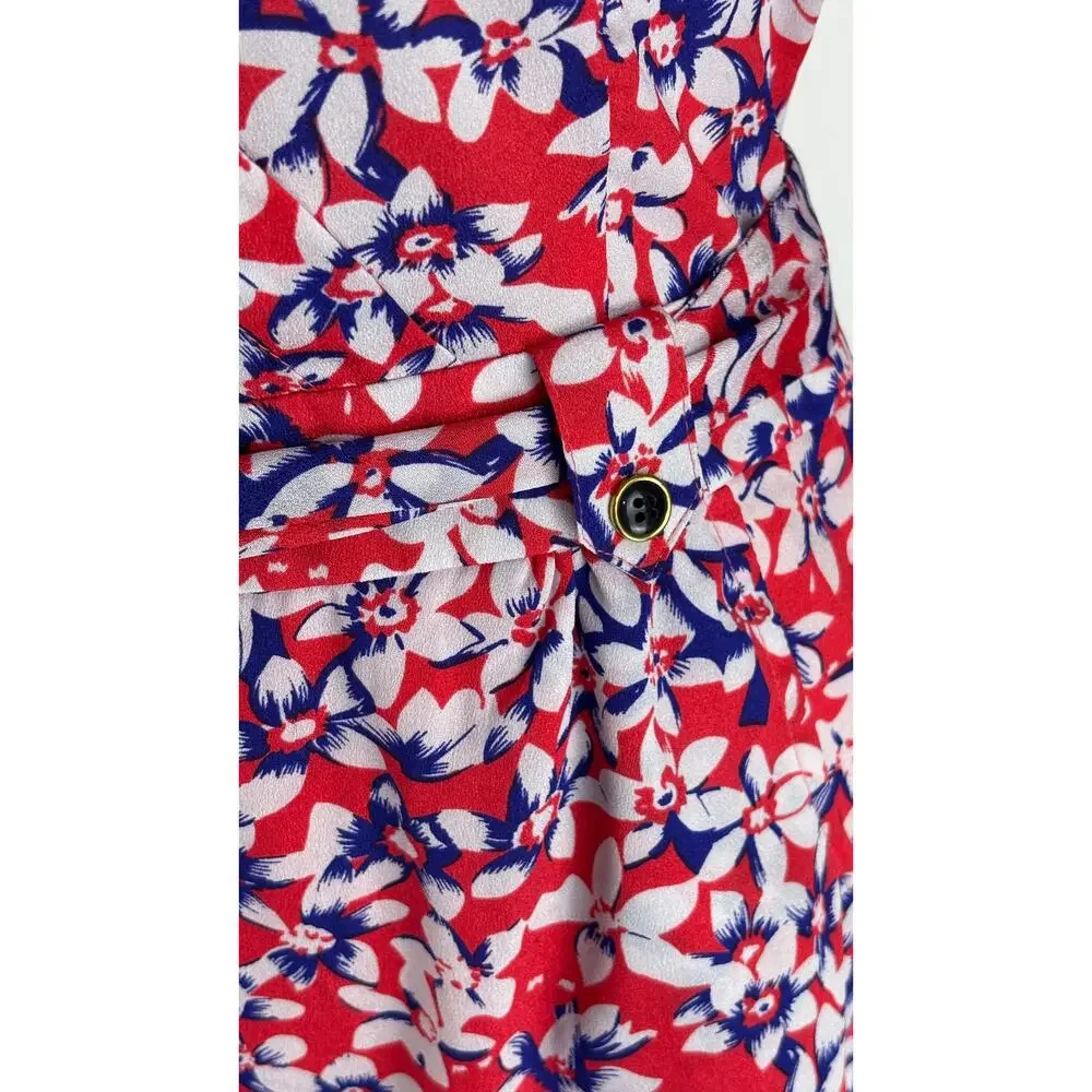 Yumi Kim Womens Floral Belted Romper Size 8 V Neck Red Blue White